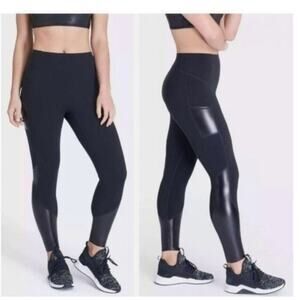 SPANX Every Wear Gloss Panel Very Black Leggings/pants, Large; Pockets